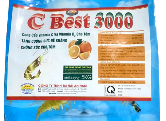 C BEST - 3000: Cung cấp vitamin C và vitamin D3 cho tôm, chống sốc, tăng đề kháng