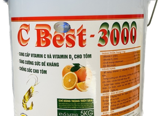 C BEST - 3000: Cung cấp vitamin C và vitamin D3 cho tôm, chống sốc, tăng đề kháng