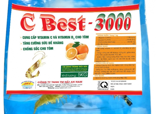 C BEST - 3000: Cung cấp vitamin C và vitamin D3 cho tôm, chống sốc, tăng đề kháng