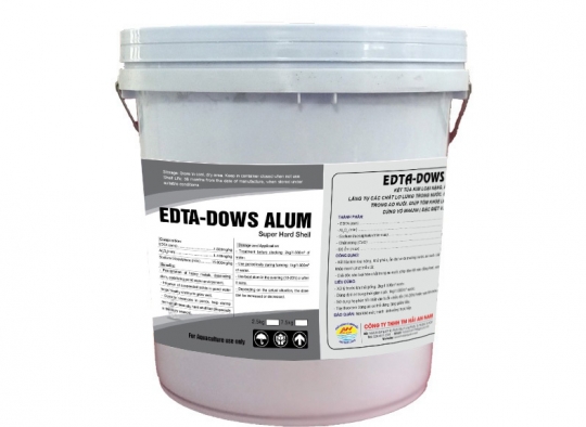 EDTA-DOWS ALUM: Khử phèn, lắng tụ các chât lơ lửng, giải độc, giúp tôm khỏe, lột xác đồng loạt.