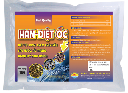 HAN-DIỆT ỐC:  Diệt ốc đinh, chem chép, hến, sâu nước, ấu trùng chuồn chuồn, ấu trùng bò sát