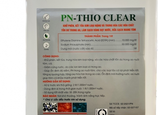 PN – THIO CLEAR: Khử phèn, kết tủa kim loại nặng, làm sạch ván bọt, rửa sạch mang tôm