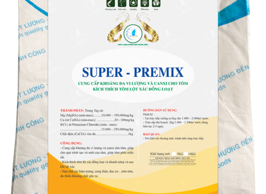 SUPER - PREMIX: Cung cấp khoáng đa vi lượng cà canxi cho tôm, kích thích tôm lột xác đồng loạt
