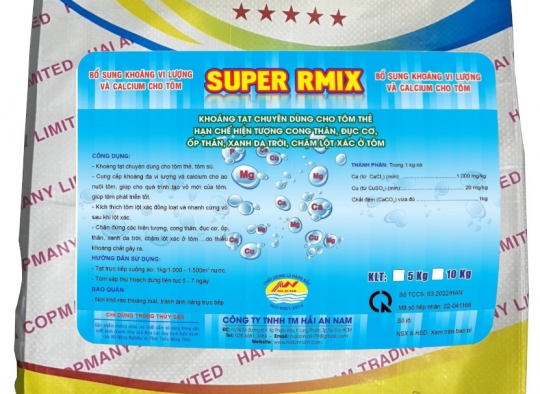 SUPER RMIX: Dạng bột_ Cung cấp khoáng vi lượng và calcium cho tôm, phòng hiện tượng cong thân,..